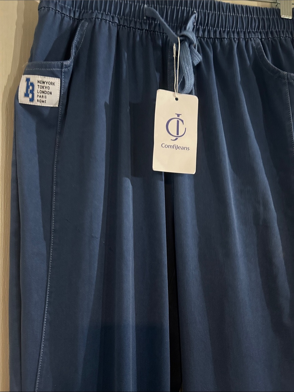 Womens Blue Drawstring Pants - Picture 2 of 6
